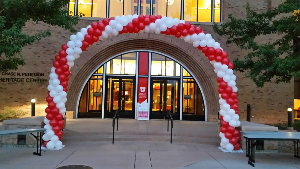 Red and white arch for u of u housing