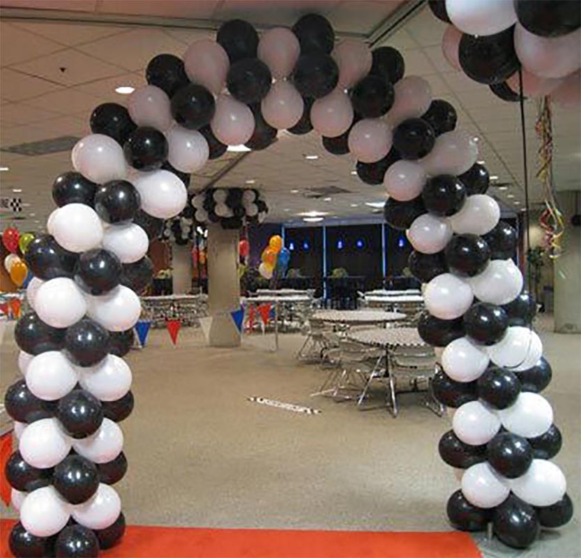 Black and white balloon arch
